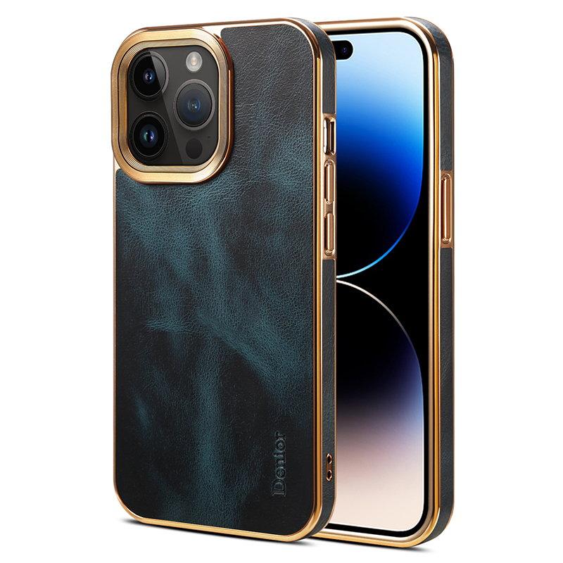 DENIOR iPhone 15 Pro Max Mobilskal Äkta Läder + PC + TPU Blå | 2353 | AlltMobil
