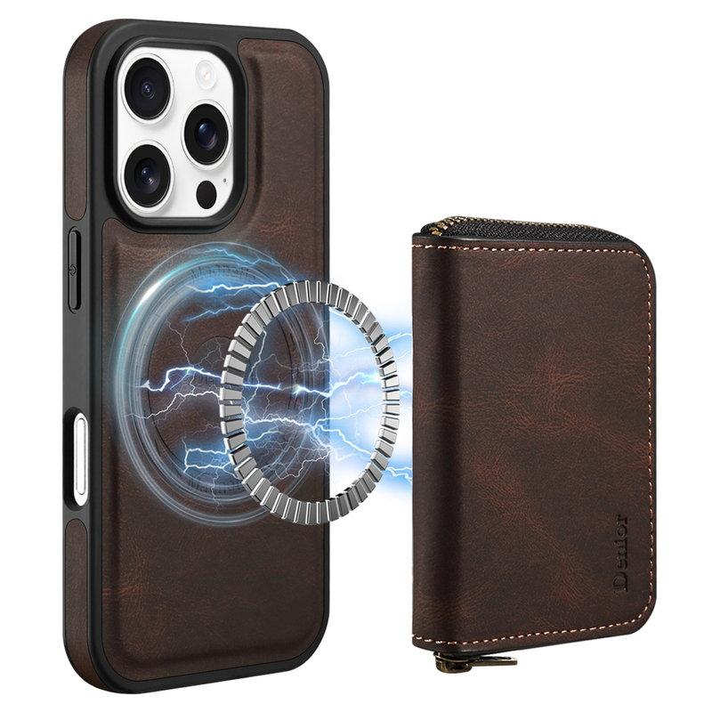 DENIOR iPhone 16 Pro Fodral KonstLäder Med Dragkedja - Brun | 2353 | AlltMobil