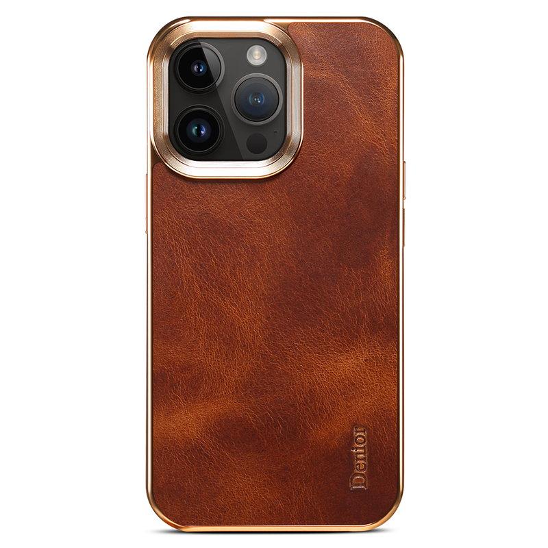 DENIOR iPhone 16 Pro Max Mobilskal Äkta Läder Elektropläterad - Brun | 2353 | AlltMobil