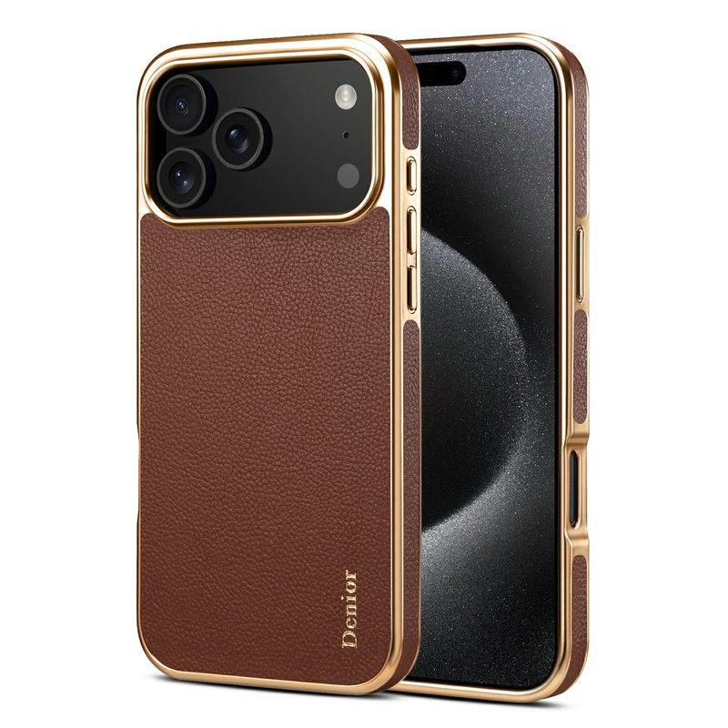 DENIOR iPhone 17 Pro Mobilskal Äkta Läder Belagt PC + TPU - Brun | 2353 | AlltMobil