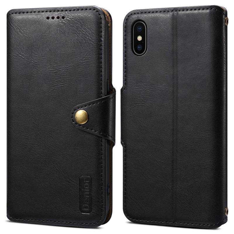 DENIOR iPhone X / XS Plånboksfodral Konstläder Kortfickor Svart | 2353 | AlltMobil