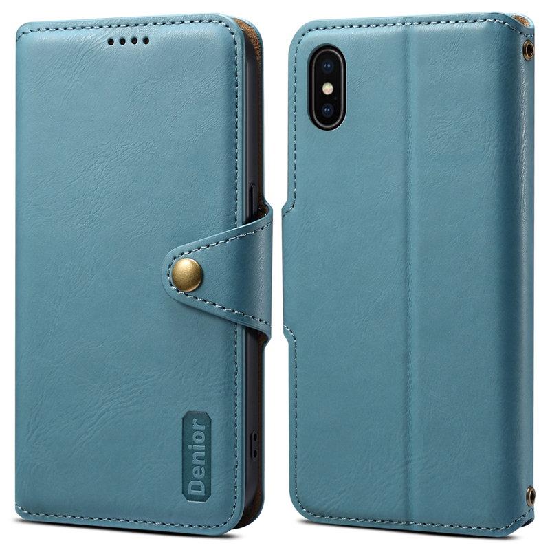 DENIOR iPhone X / XS Plånboksfodral Konstläder med kortfack - Blå | 2353 | AlltMobil