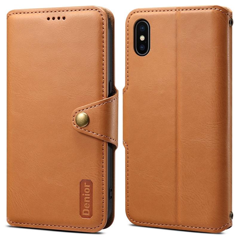 DENIOR iPhone X / XS Plånboksfodral Konstläder med kortfack - Khaki | 2353 | AlltMobil