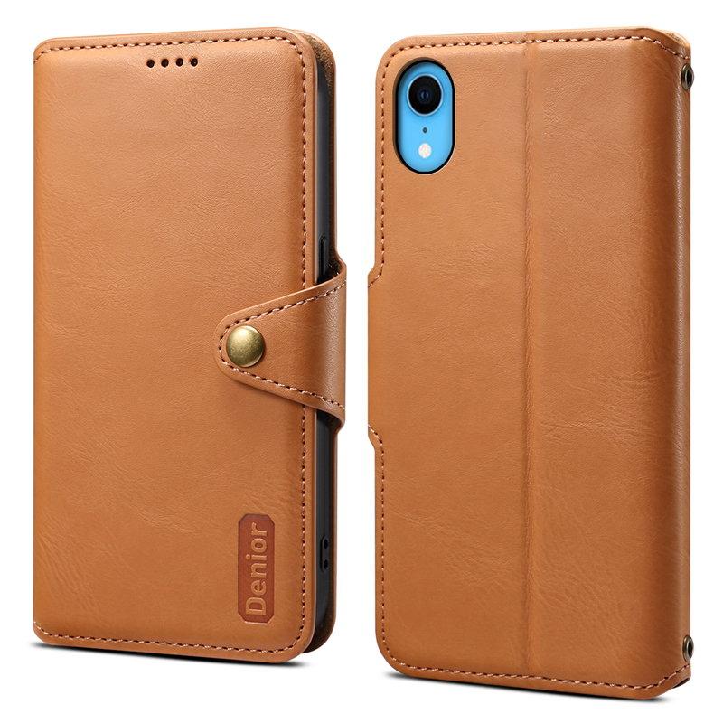 DENIOR iPhone XR Plånboksfodral Konstläder Skydd Khaki | 2353 | AlltMobil