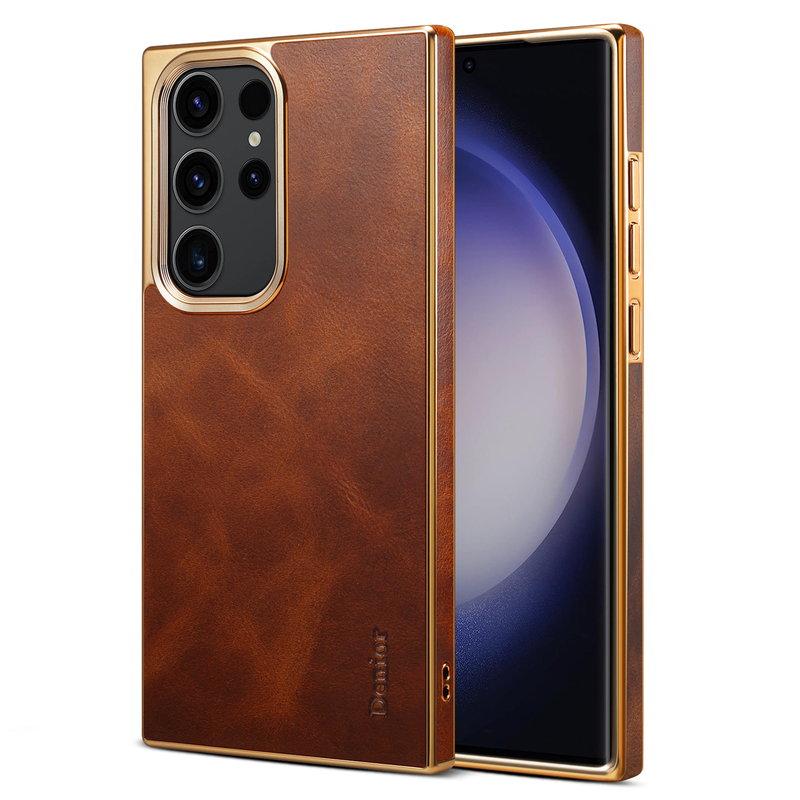 DENIOR Samsung Galaxy S23 Ultra Mobilskal Äkta Läder + PC + TPU - Brun | 2353 | AlltMobil