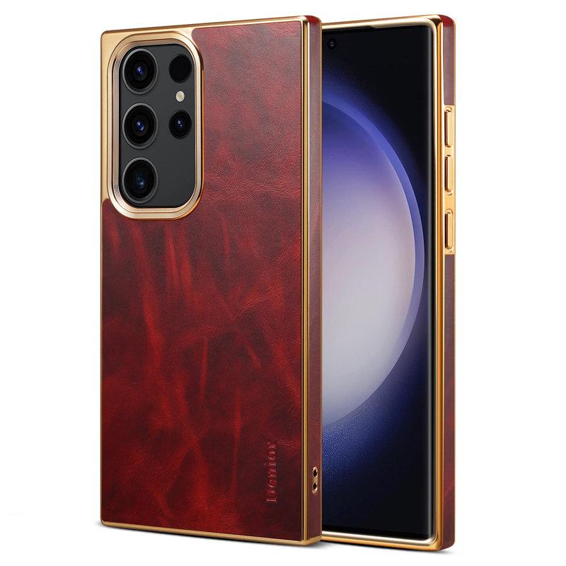 DENIOR Samsung Galaxy S23 Ultra Mobilskal Äkta Läder + PC + TPU Röd | 2353 | AlltMobil