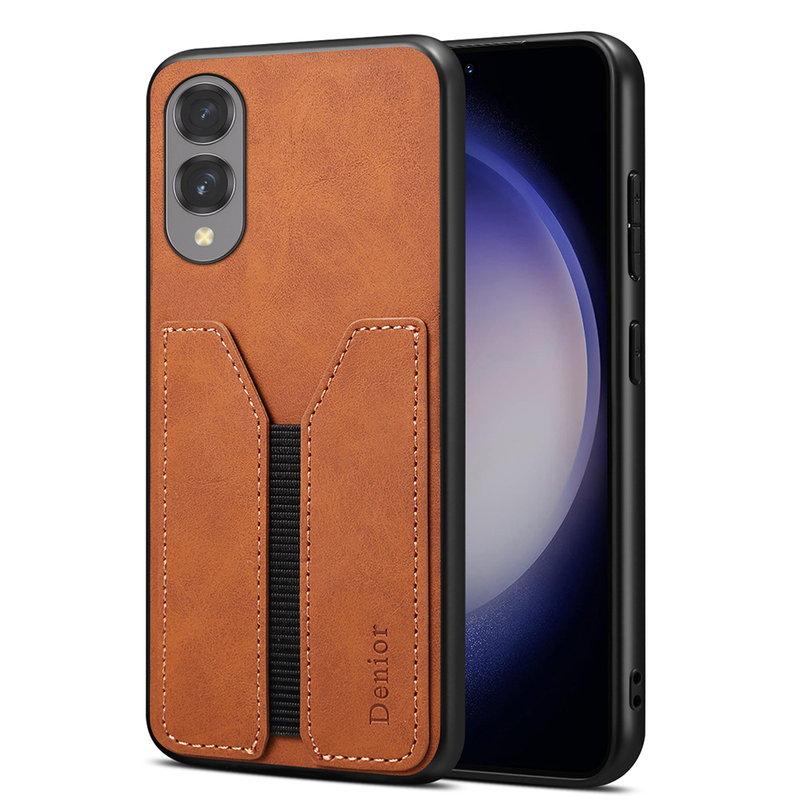 DENIOR Samsung Galaxy S25 Edge Fodral Elastisk Kortficka KonstLäder Brun | 2353 | AlltMobil