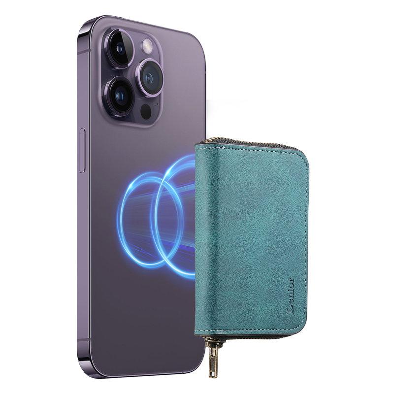 DENIOR V17 Kortfodral MagSafe Äkta Läder Ställ - Blå | 2353 | AlltMobil