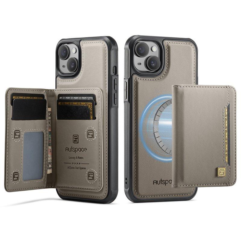 AUTSPACE iPhone 15 Fodral Vintage Konstläder - Grå