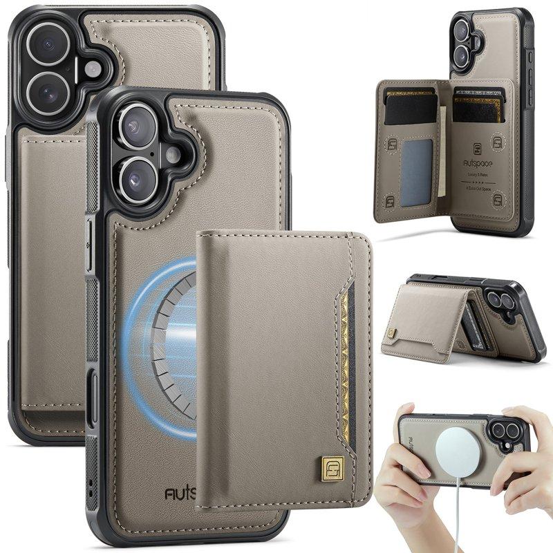 AUTSPACE iPhone 16 Fodral Vintage Konstläder - Grå