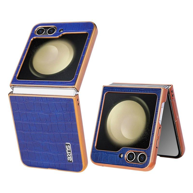 AZNS Samsung Galaxy Z Flip5 Fodral Crocodile Textur PU+PC - Blå