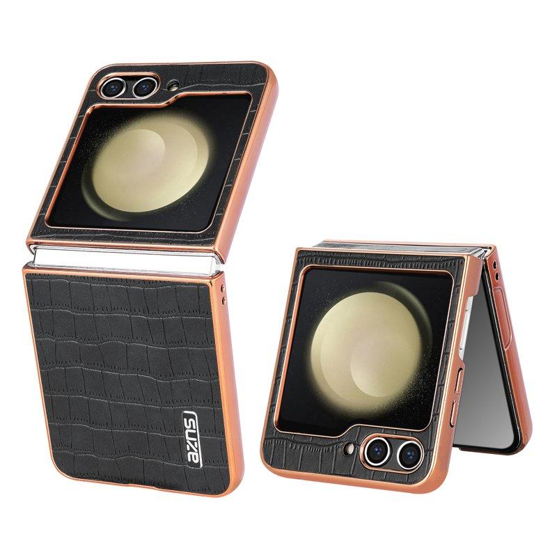 AZNS Samsung Galaxy Z Flip5 Fodral Crocodile Textur PU+PC - Svart