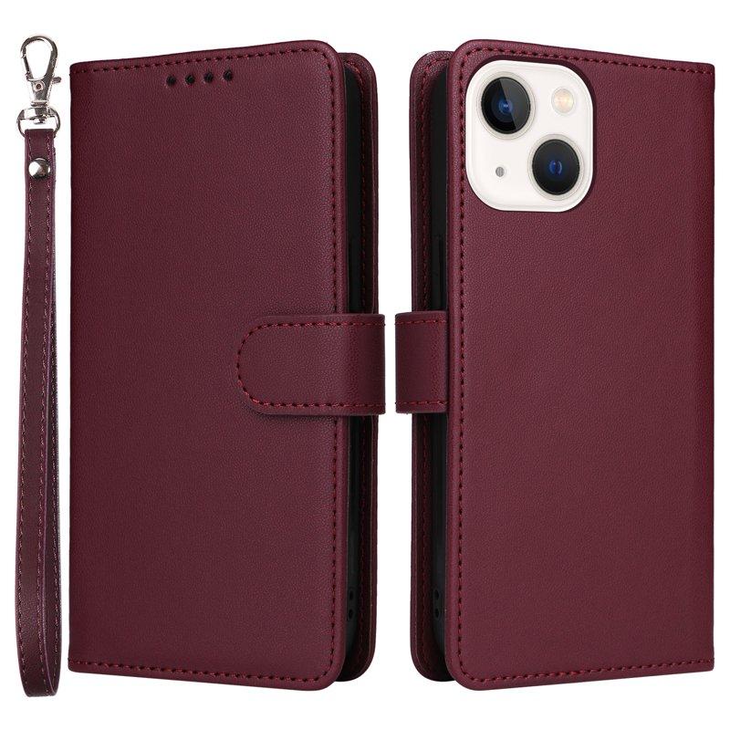 BETOPNICE iPhone 14 Plånboksfodral Magnetiskt Detachable Konstläder - Vinröd