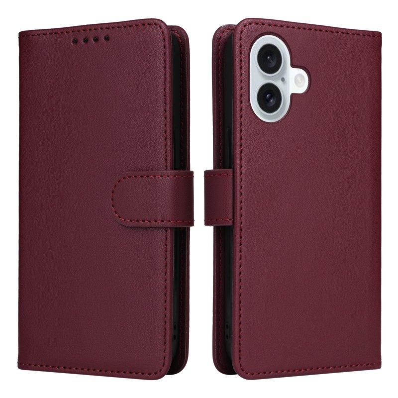 BETOPNICE iPhone 16 Plus Plånboksfodral - Avtagbart Konstläder - Vinröd