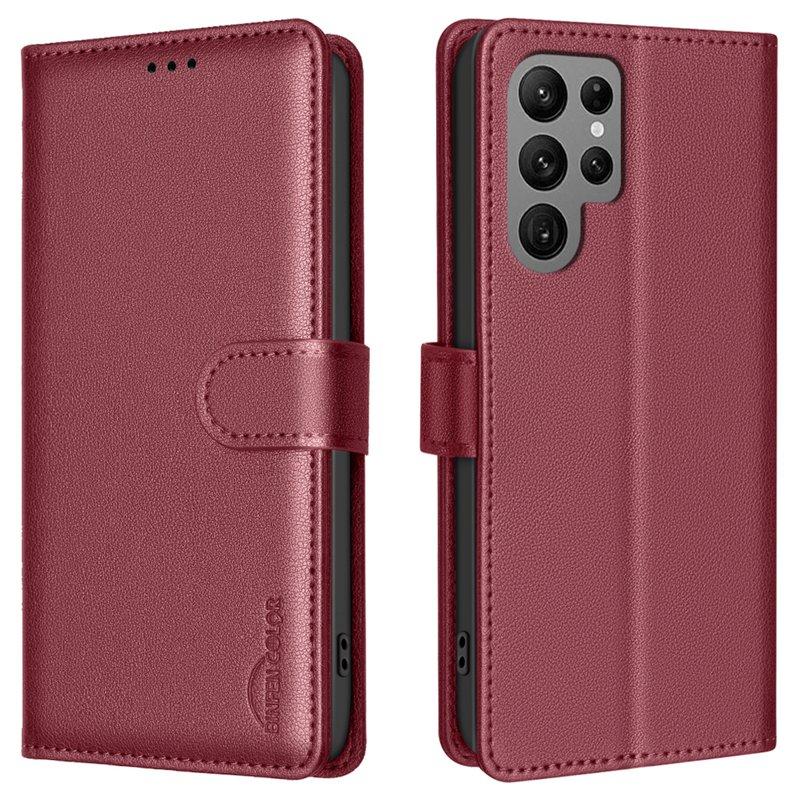 BINFEN COLOR BF32 för Samsung Galaxy S25 Ultra Plånboksfodral Äkta läder - Röd