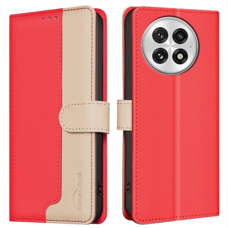 BINFEN COLOR BF33 för OnePlus 13 Plånboksfodral Konstläder - Röd