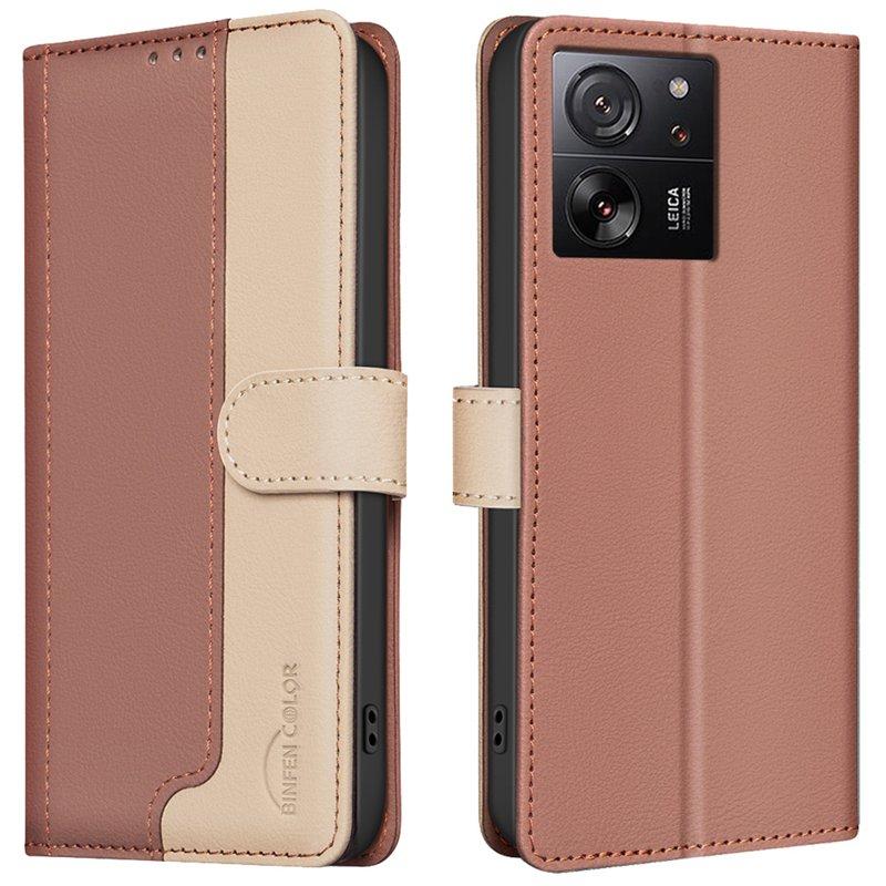 BINFEN COLOR BF33 Plånboksfodral för Xiaomi 13T - Konstläder - Brun