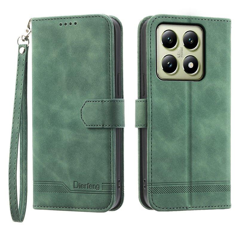 DIERFENG DF-03 för Xiaomi 14T Plånboksfodral Konstläder - Grön