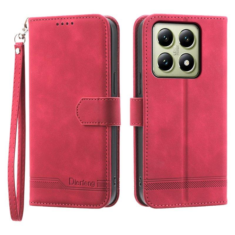 DIERFENG DF-03 för Xiaomi 14T Plånboksfodral Konstläder - Röd