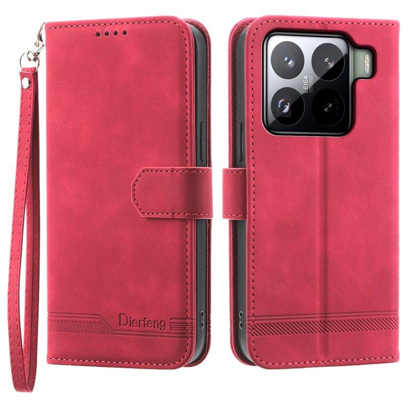 DIERFENG DF-03 för Xiaomi 15 Pro Plånboksfodral Konstläder - Röd