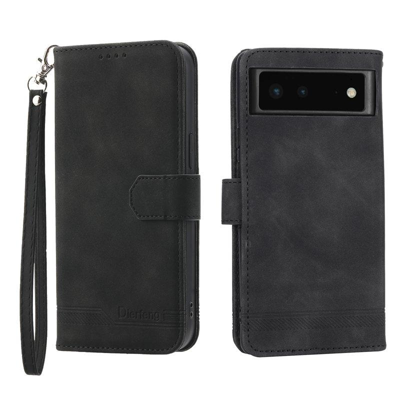 DIERFENG DF-03 Plånboksfodral för Google Pixel 6 Konstläder - Svart