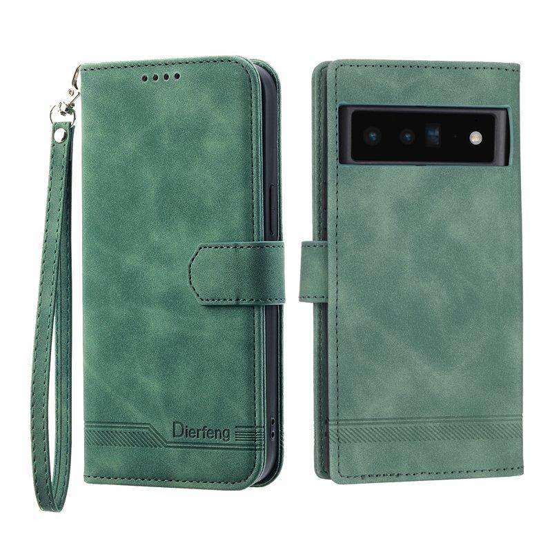 DIERFENG DF-03 Konstläder Plånboksfodral för Google Pixel 6 Pro 5G - Grön