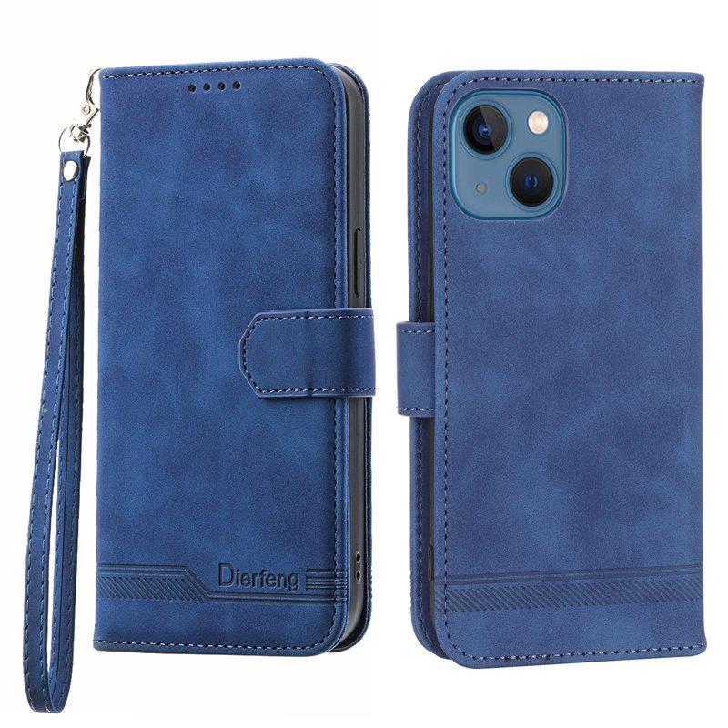 DIERFENG DF-03 Plånboksfodral för iPhone 13 6.1 tum - Konstläder - Blå