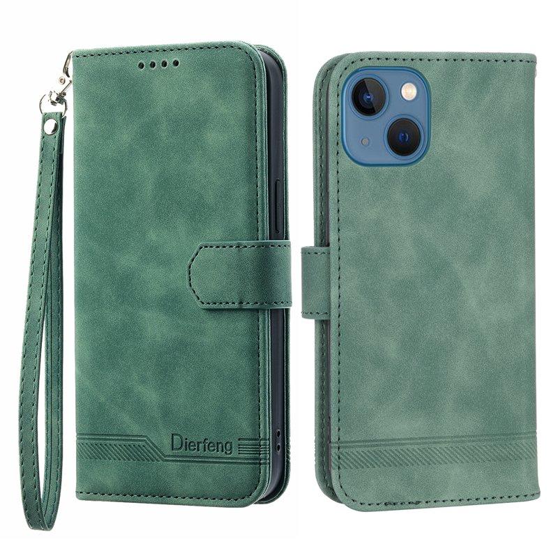 DIERFENG DF-03 Plånboksfodral för iPhone 13 6.1 tum - Konstläder - Grön