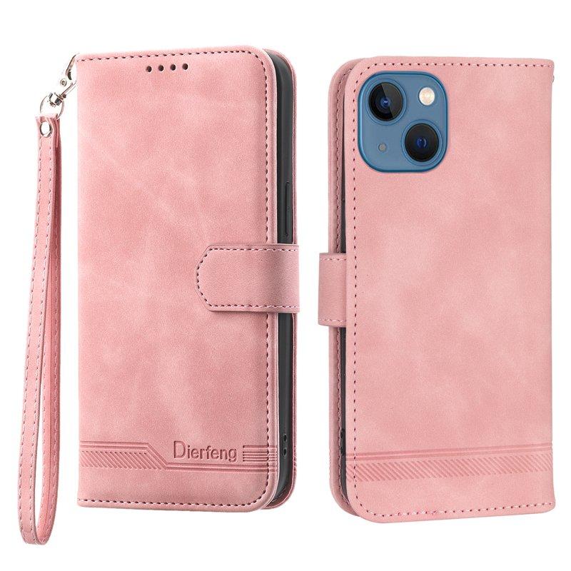 DIERFENG DF-03 Plånboksfodral för iPhone 13 6.1 tum - Konstläder - Rosa