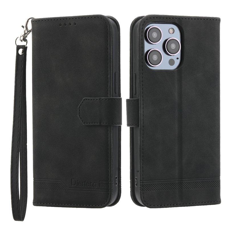DIERFENG DF-03 Plånboksfodral för iPhone 13 Pro - Konstläder - Svart