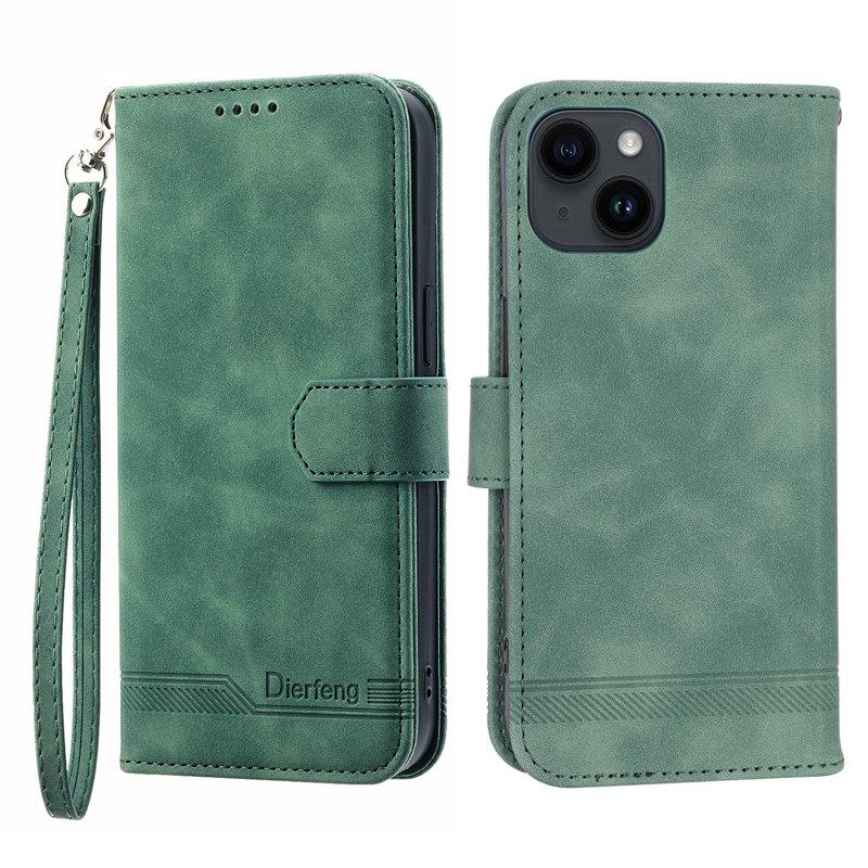 DIERFENG DF-03 Plånboksfodral för iPhone 14 i Konstläder - Grön