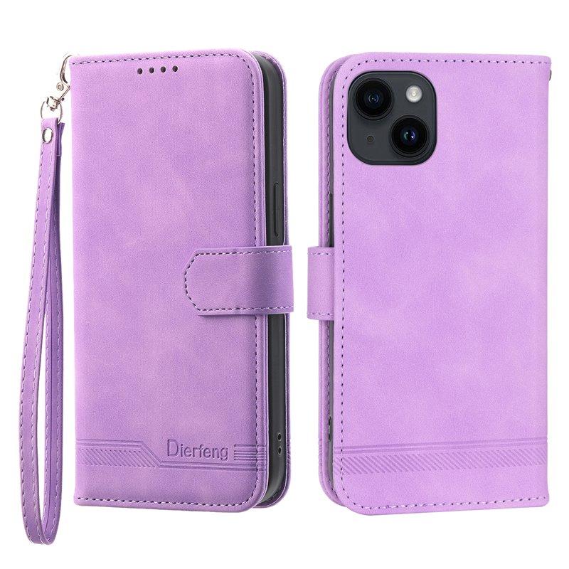 DIERFENG DF-03 Plånboksfodral för iPhone 14 i Konstläder - Lila