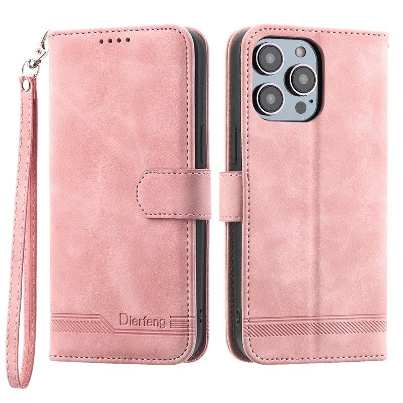 DIERFENG DF-03 Plånboksfodral för iPhone 14 Pro - Konstläder - Rosa