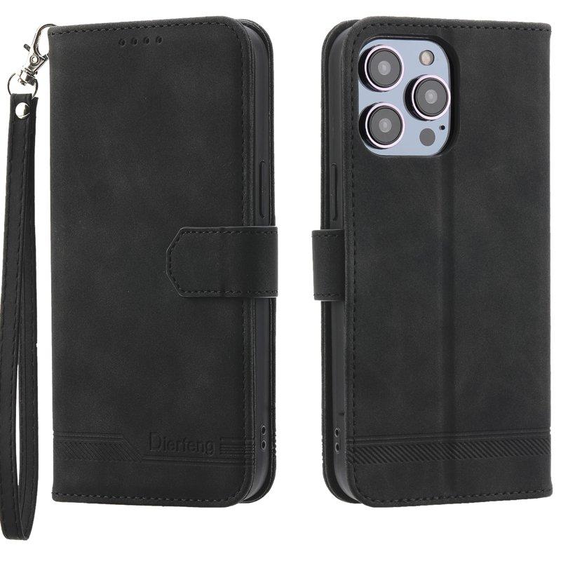 DIERFENG DF-03 Plånboksfodral för iPhone 15 Pro Max Konstläder - Svart