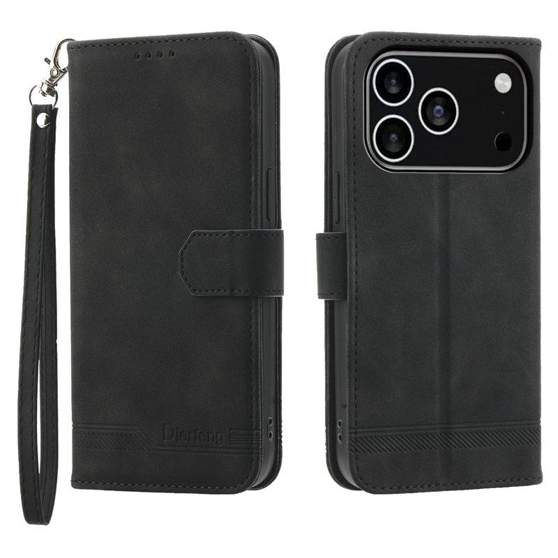 DIERFENG DF-03 Plånboksfodral för iPhone 17 Pro - Konstläder - Svart