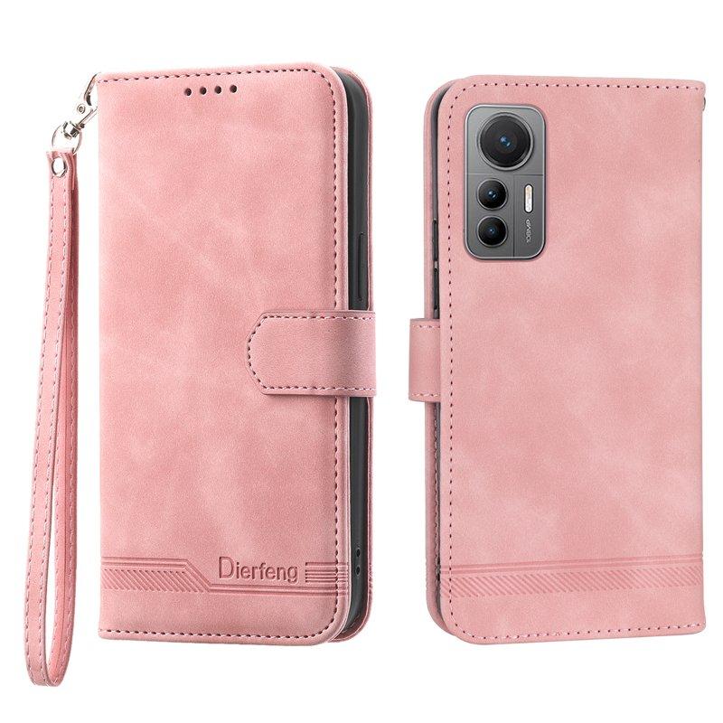 DIERFENG DF-03 Plånboksfodral för Xiaomi 12 Pro 5G - Konstläder - Rosa