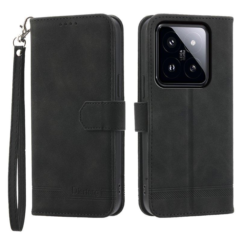 DIERFENG DF-03 Plånboksfodral för Xiaomi 14 Pro Konstläder- Svart