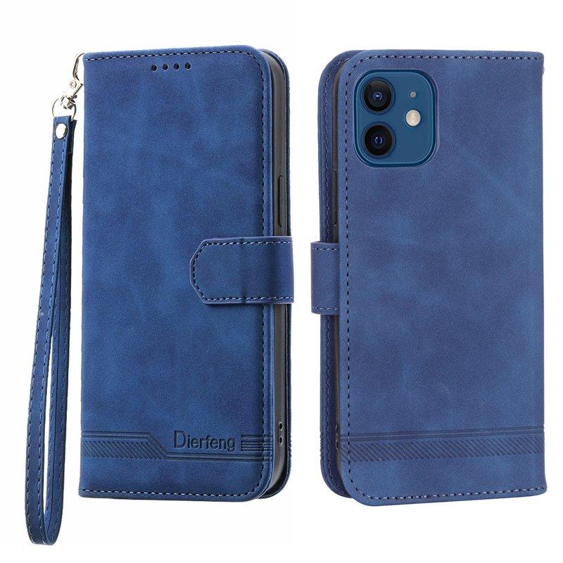DIERFENG DF-03 Plånboksfodral i Konstläder - Blå för iPhone 12/12 Pro