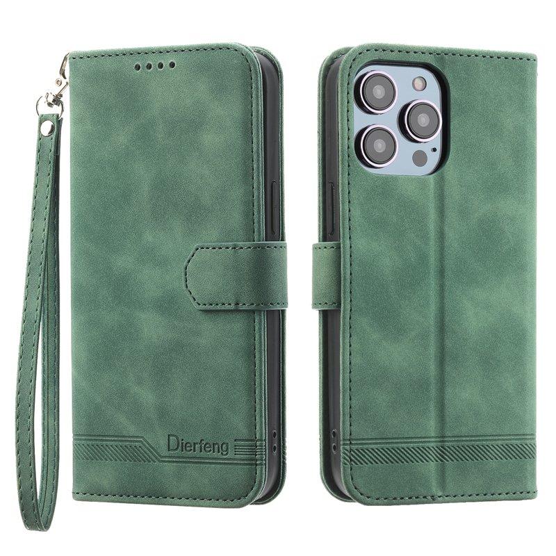 DIERFENG DF-03 Plånboksfodral i Konstläder för iPhone 12 Pro Max - Grön