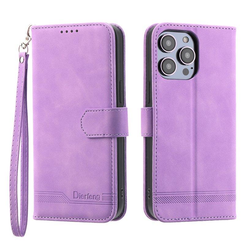 DIERFENG DF-03 Plånboksfodral i Konstläder för iPhone 12 Pro Max - Lila