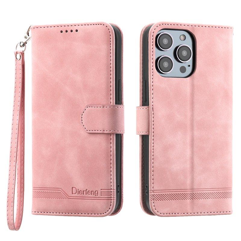 DIERFENG DF-03 Plånboksfodral i Konstläder för iPhone 12 Pro Max - Rosa