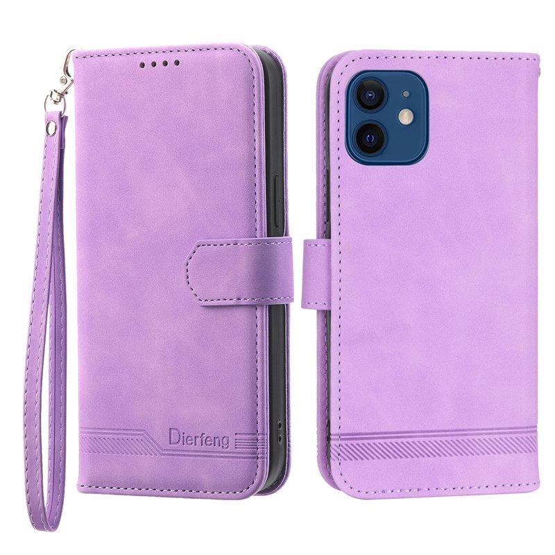 DIERFENG DF-03 Plånboksfodral i Konstläder - Lila - iPhone 12 / 12 Pro