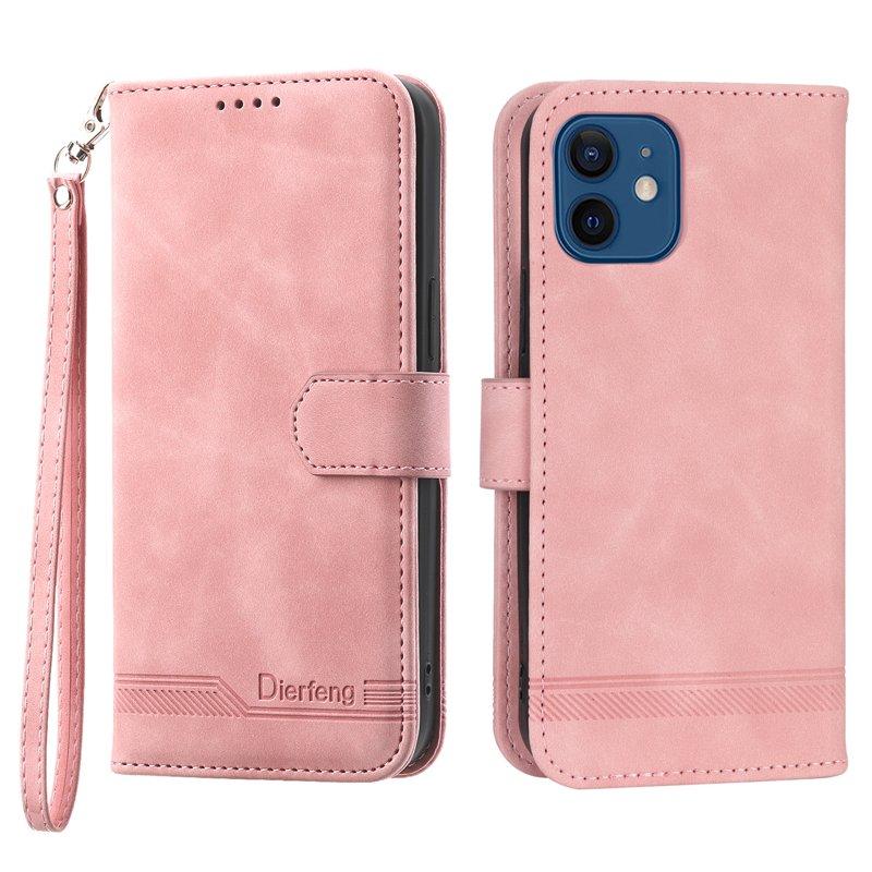 DIERFENG DF-03 Plånboksfodral i Konstläder - Rosa för iPhone 12/12 Pro