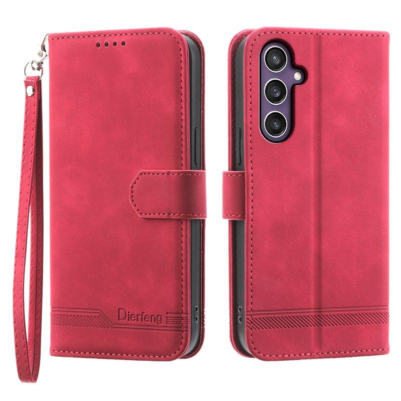 DIERFENG DF-03 Plånboksfodral KonstläderFlip - Röd för Samsung Galaxy S24+