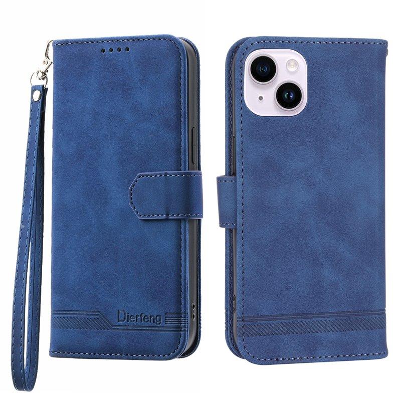 DIERFENG DF-03 iPhone 14 Plus Plånboksfodral Konstläder - Blå