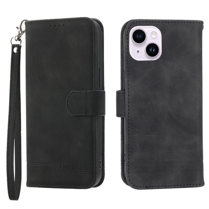 DIERFENG DF-03 iPhone 14 Plus Plånboksfodral Konstläder - Svart