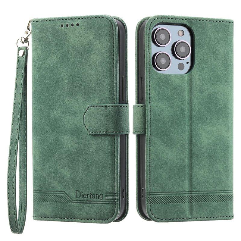 DIERFENG DF-03 iPhone 14 Pro Max Plånboksfodral Konstläder - Grön