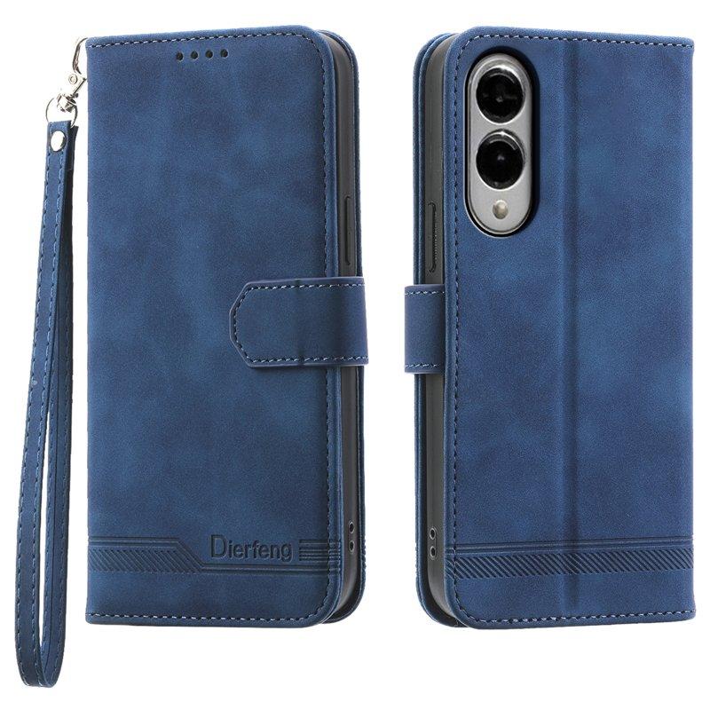 DIERFENG DF-03 Samsung Galaxy S25 Edge Plånboksfodral Konstläder - Blå