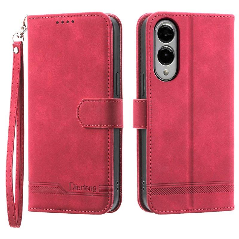 DIERFENG DF-03 Samsung Galaxy S25 Edge Plånboksfodral Konstläder - Röd