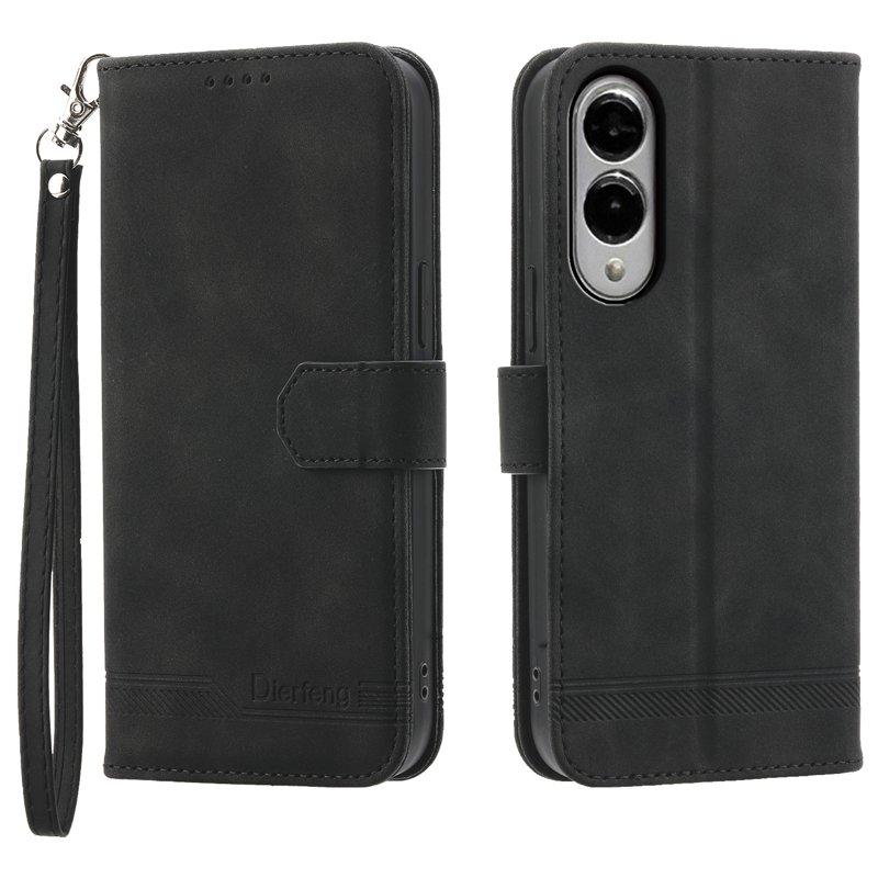 DIERFENG DF-03 Samsung Galaxy S25 Edge Plånboksfodral Konstläder - Svart